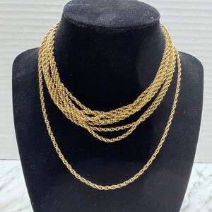 Vintage Monet Gold Twisted Rope Chain Necklace Layered Statement Long 60"